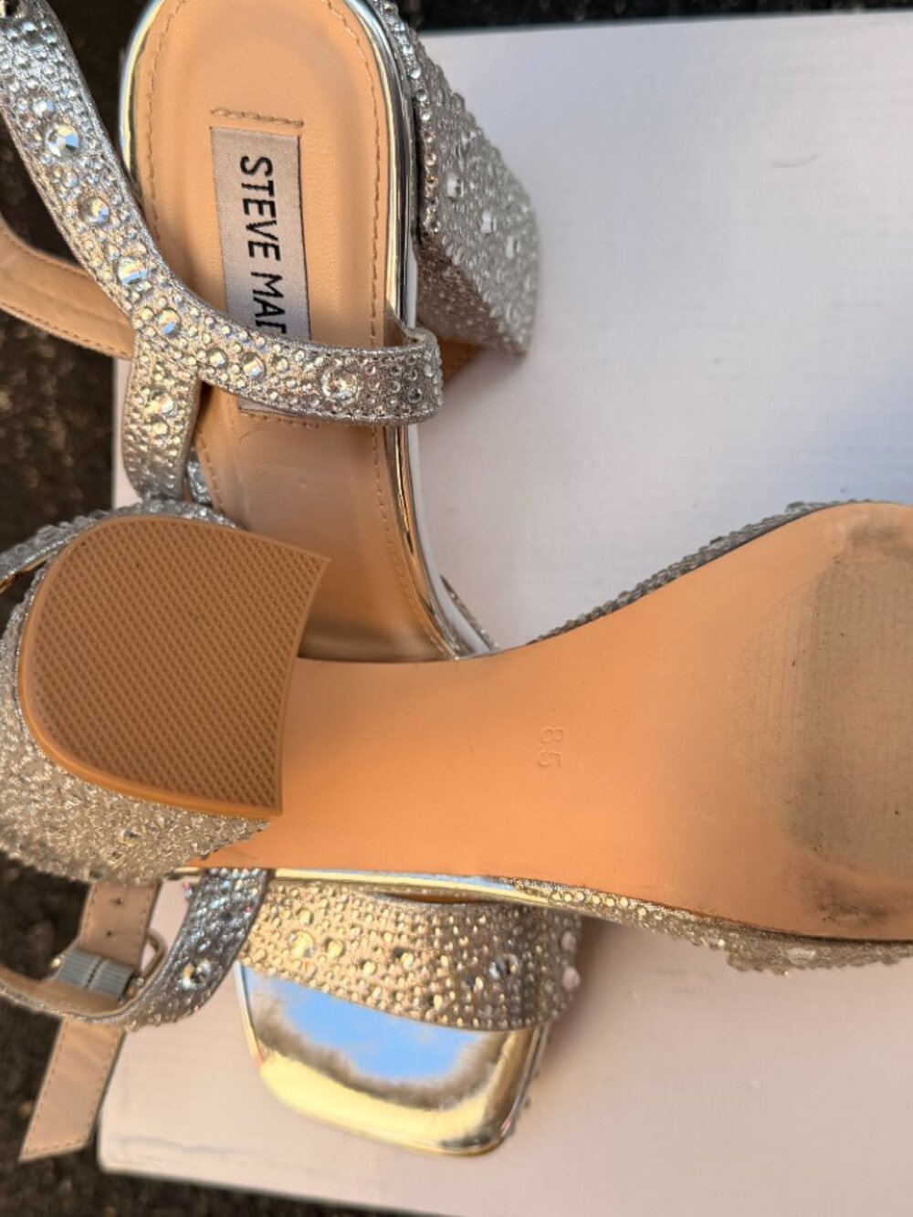 Steve Madden Silver Sparkly Chunky Heels Women's Size 8.5 - Picture 3 of 3